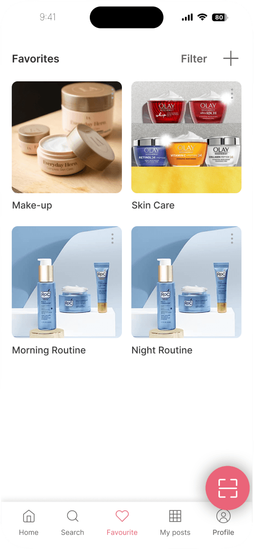 Favorites page — InSkin