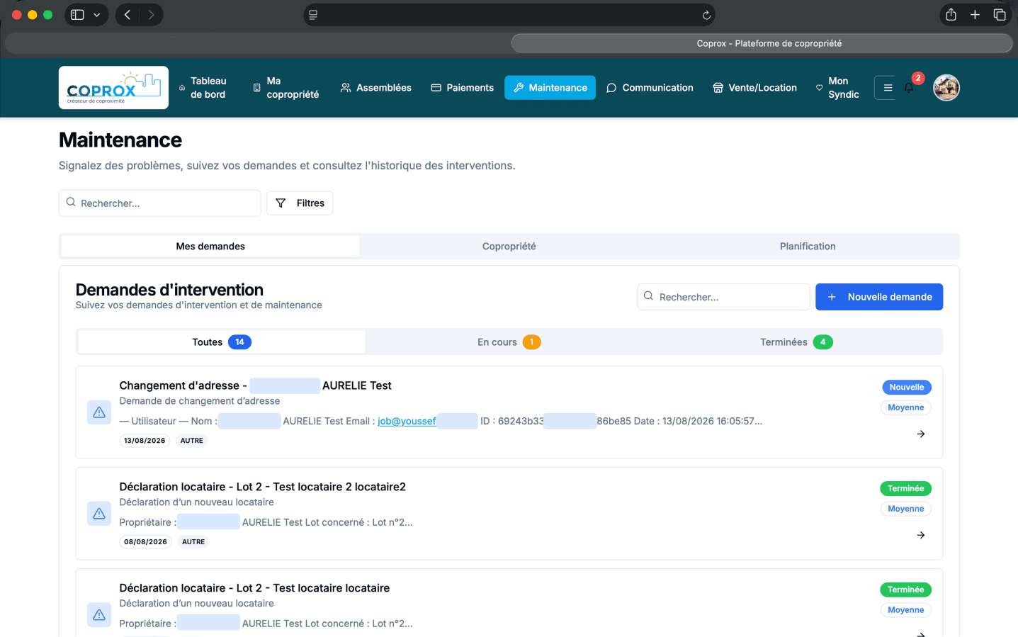 Suivi maintenance — CoProx