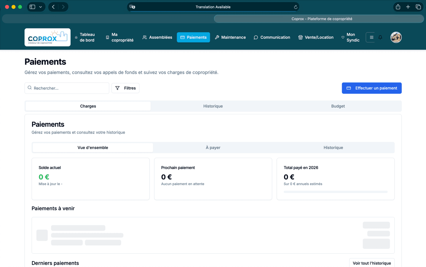 Espace paiement — CoProx